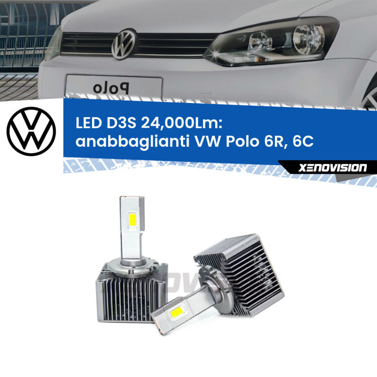 Anabbaglianti LED D3S per VW Polo 6R, 6C bixenon 24,000Lumen Canbus <strong>Kit trasformazione a LED per fari xenon di serie VW Polo</strong> 6R, 6C bixenon. Lampade <strong>D3S</strong> Plug&Play no-errori 24.000Lumen da Xenovision.