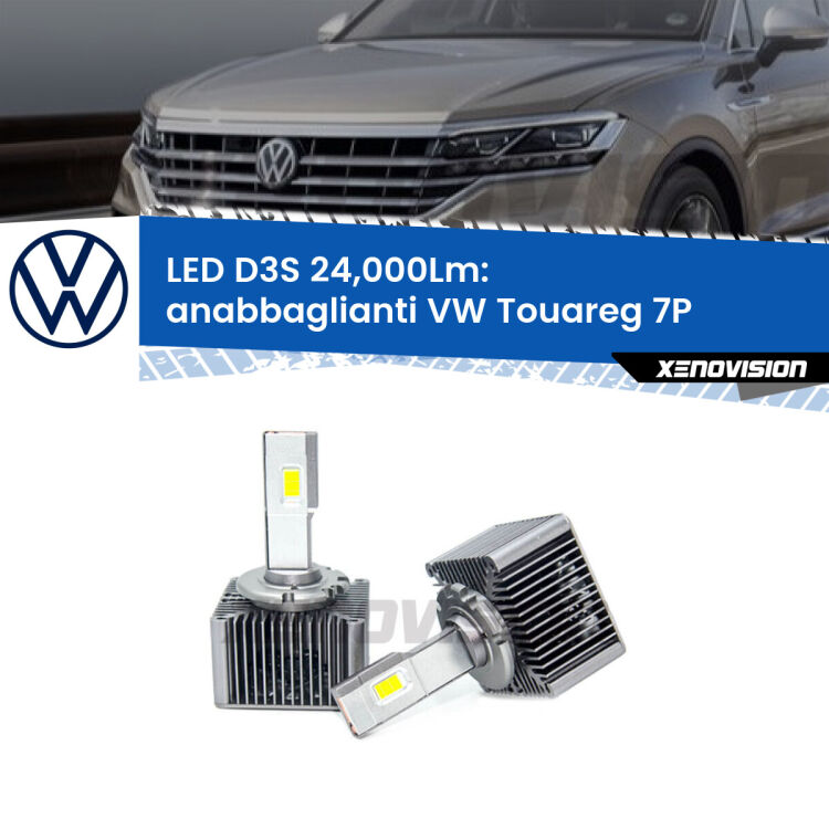 <strong>Kit trasformazione a LED per fari xenon di serie VW Touareg</strong> 7P 2010 - 2018. Lampade <strong>D3S</strong> Plug&Play no-errori 24.000Lumen da Xenovision.