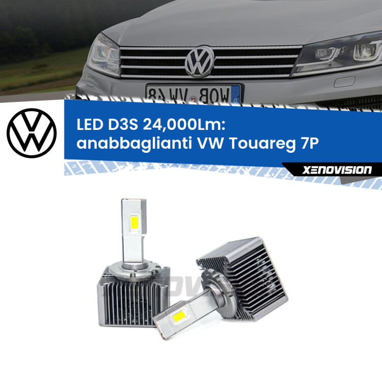 Anabbaglianti LED D3S per VW Touareg 7P 2010 - 2018 24,000Lumen Canbus <strong>Kit trasformazione a LED per fari xenon di serie VW Touareg</strong> 7P 2010 - 2018. Lampade <strong>D3S</strong> Plug&Play no-errori 24.000Lumen da Xenovision.