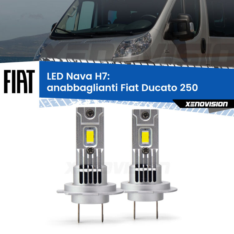 Anabbaglianti LED Fiat Ducato 250 2006 - 2018: H7 Nava <strong>Anabbaglianti LED no-spie per Fiat Ducato</strong> 250 2006 - 2018. Coppia lampade <strong>H7</strong> modello Nava canbus, raffreddate a ventola.