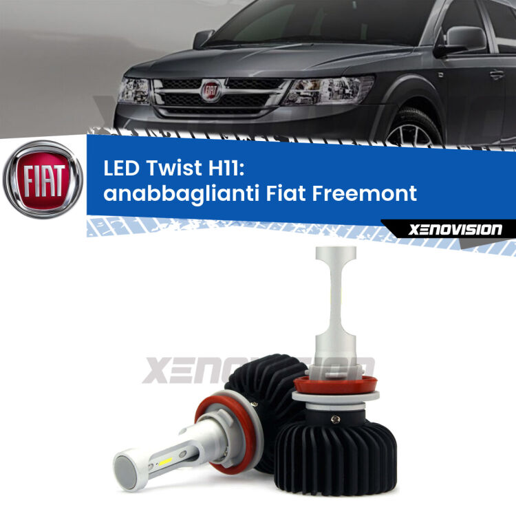 <strong>Kit anabbaglianti LED</strong> H11 per <strong>Fiat Freemont</strong>  2011 - 2016. Compatte, impermeabili, senza ventola: praticamente indistruttibili. Top Quality.