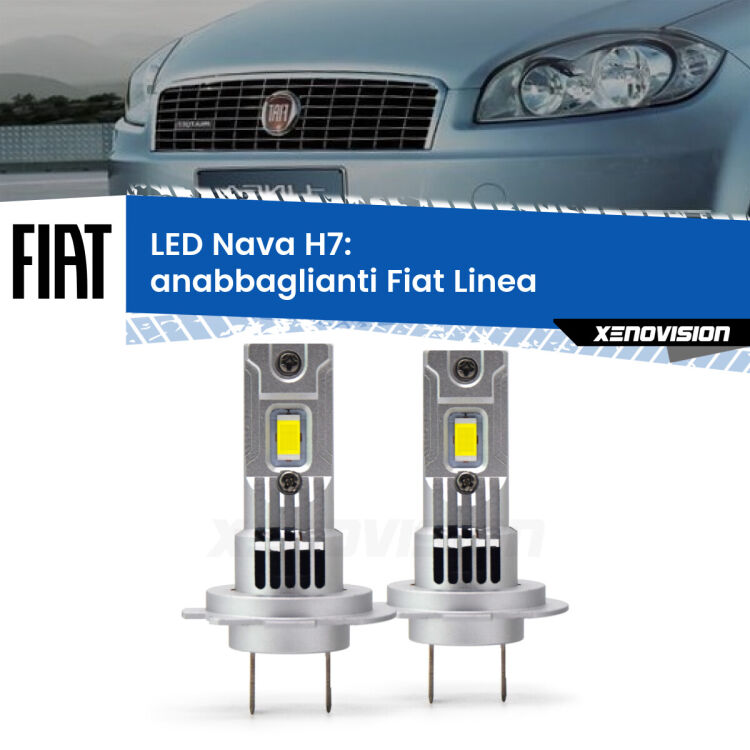 0 Anabbaglianti LED Fiat Linea 2007 - 2018: H7 Nava <strong>Anabbaglianti LED no-spie per Fiat Linea</strong> 2007 - 2018. Coppia lampade <strong>H7</strong> modello Nava canbus, raffreddate a ventola.