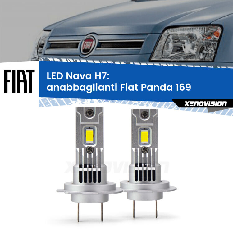 Anabbaglianti LED Fiat Panda 169 Cross: H7 Nava <strong>Anabbaglianti LED no-spie per Fiat Panda</strong> 169 Cross. Coppia lampade <strong>H7</strong> modello Nava canbus, raffreddate a ventola.
