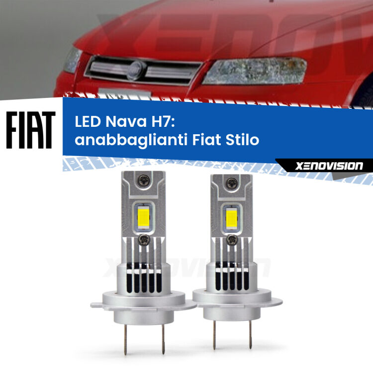0 Anabbaglianti LED Fiat Stilo  2001 - 2006: H7 Nava <strong>Anabbaglianti LED no-spie per Fiat Stilo</strong>  2001 - 2006. Coppia lampade <strong>H7</strong> modello Nava canbus, raffreddate a ventola.
