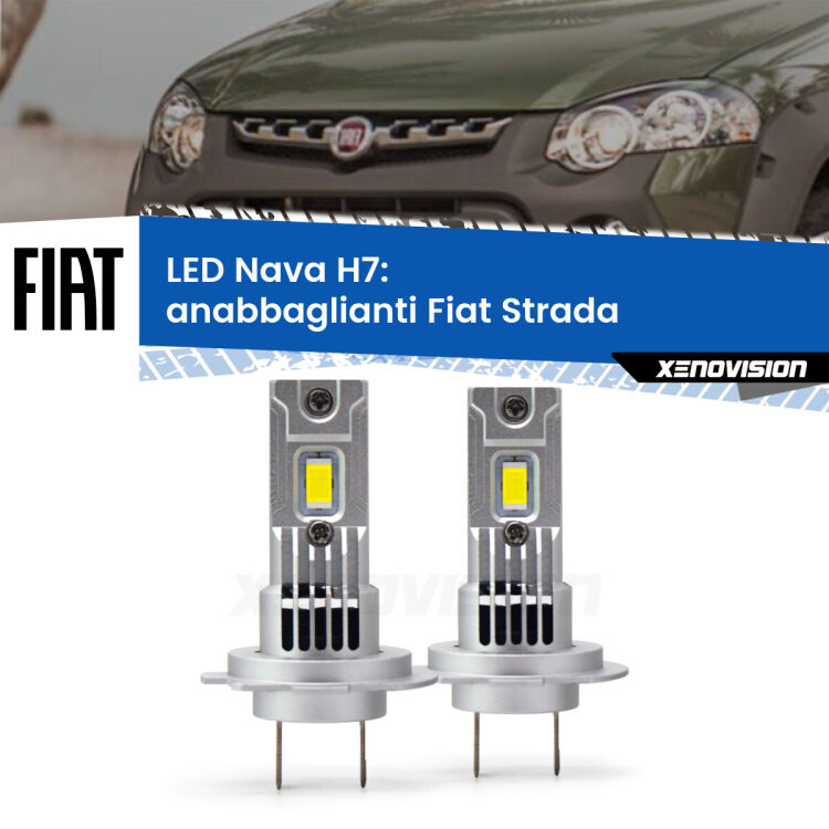 Anabbaglianti LED Fiat Strada  a parabola doppia: H7 Nava <strong>Anabbaglianti LED no-spie per Fiat Strada</strong>  a parabola doppia. Coppia lampade <strong>H7</strong> modello Nava canbus, raffreddate a ventola.