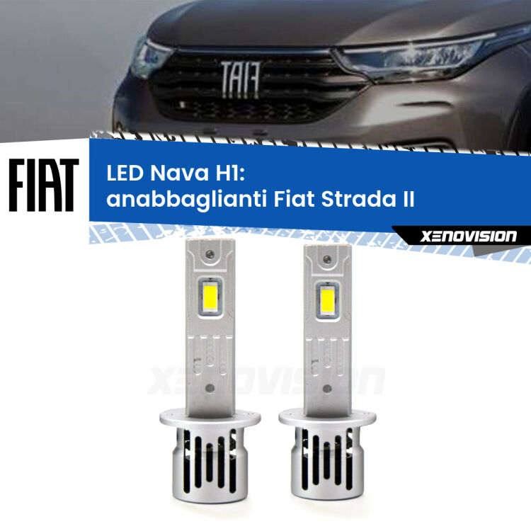 0 Anabbaglianti LED Fiat Strada II 1º restyling: H1 Nava <strong>Anabbaglianti LED no-spie per Fiat Strada</strong> II 1º restyling. Coppia lampade <strong> H1</strong> modello Nava canbus, raffreddate a ventola.