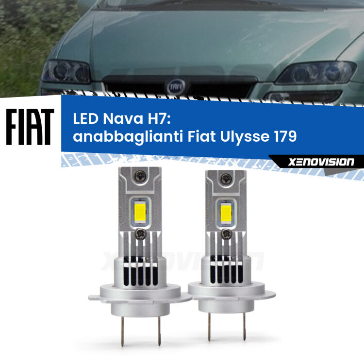 Anabbaglianti LED Fiat Ulysse 179 2002 - 2011: H7 Nava <strong>Anabbaglianti LED no-spie per Fiat Ulysse</strong> 179 2002 - 2011. Coppia lampade <strong>H7</strong> modello Nava canbus, raffreddate a ventola.