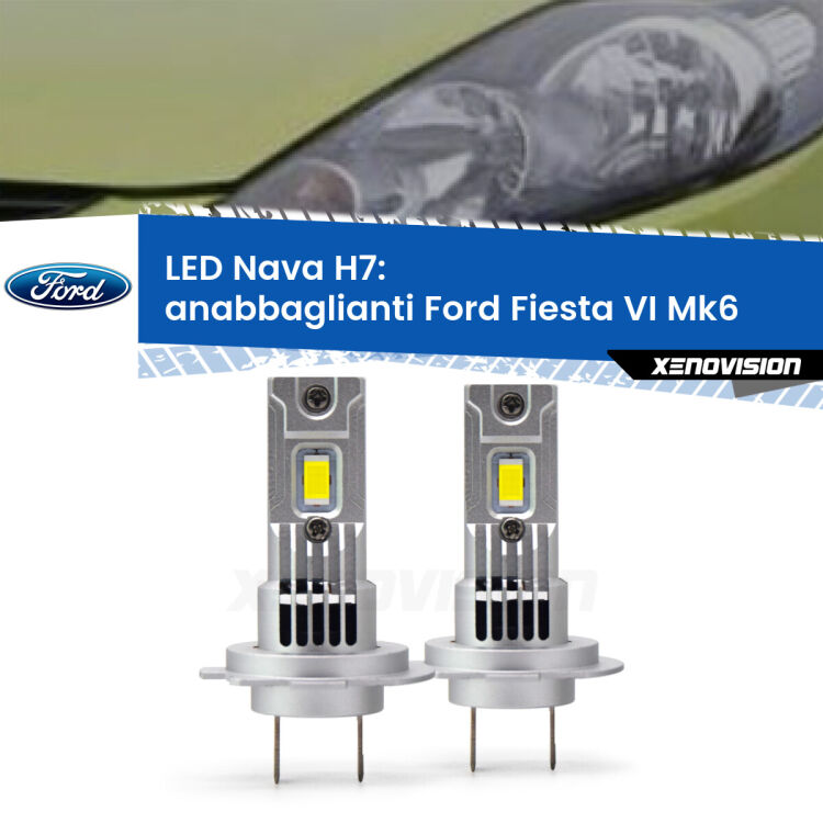 0 Anabbaglianti LED Ford Fiesta Mk6 faro a parabola: H7 Nava <strong>Anabbaglianti LED no-spie per Ford Fiesta</strong> Mk6 faro a parabola. Coppia lampade <strong>H7</strong> modello Nava canbus, raffreddate a ventola.