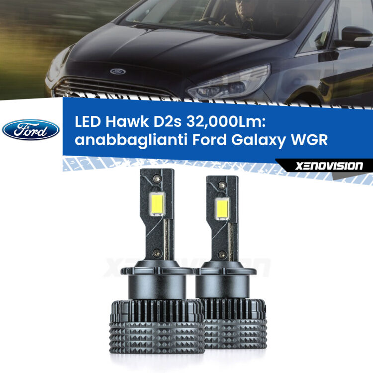 0 Anabbaglianti LED Ford Galaxy WGR 1995 - 2006 - D2S/R 32,000Lm <strong>Kit anabbaglianti LED specifico per Ford Galaxy</strong> WGR 1995 - 2006. Lampade <strong>D2S/D2R</strong> Canbus da 32.000Lumen di luminosità modello Hawk Xenovision.