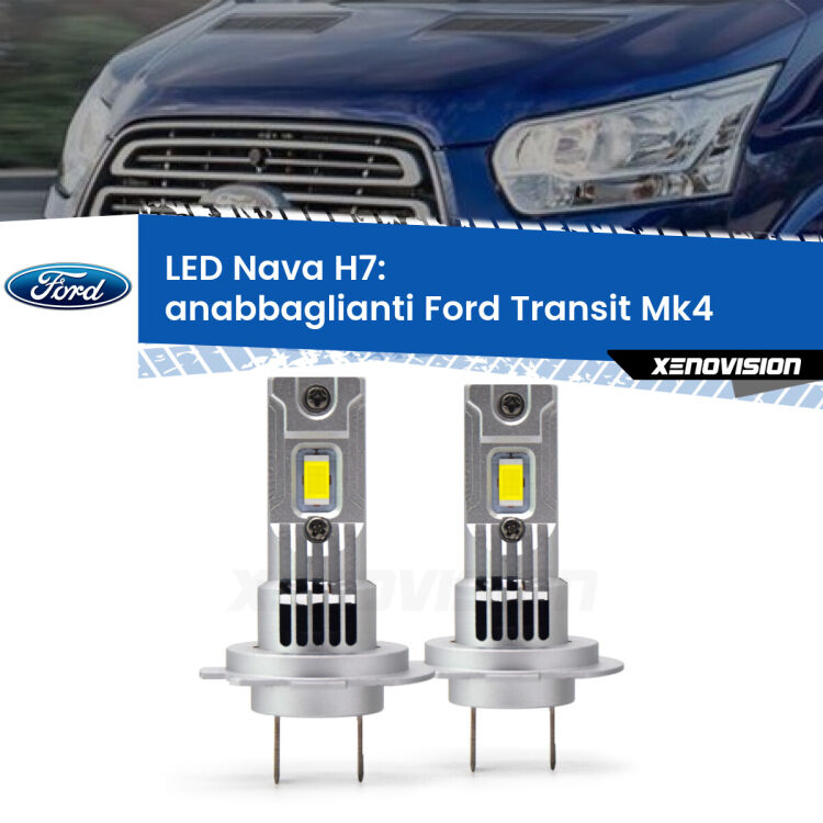 0 Anabbaglianti LED Ford Transit Mk4 2014 in poi: H7 Nava <strong>Anabbaglianti LED no-spie per Ford Transit</strong> Mk4 2014 in poi. Coppia lampade <strong>H7</strong> modello Nava canbus, raffreddate a ventola.