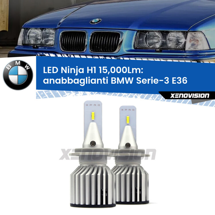 <strong>Kit anabbaglianti LED specifico per BMW Serie-3</strong> E36 1990 - 1994. Lampade <strong>H1</strong> Canbus da 15.000Lumen di luminosità modello Ninja Xenovision.