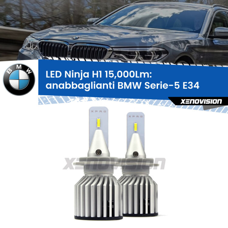 <strong>Kit anabbaglianti LED specifico per BMW Serie-5</strong> E34 1988 - 1995. Lampade <strong>H1</strong> Canbus da 15.000Lumen di luminosità modello Ninja Xenovision.