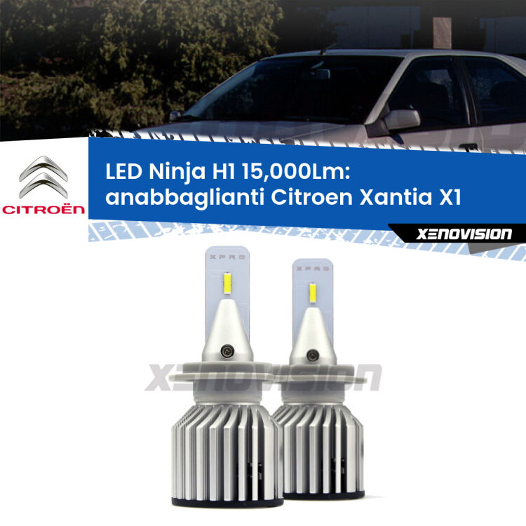 <strong>Kit anabbaglianti LED specifico per Citroen Xantia</strong> X1 1993 - 2003. Lampade <strong>H1</strong> Canbus da 15.000Lumen di luminosità modello Ninja Xenovision.
