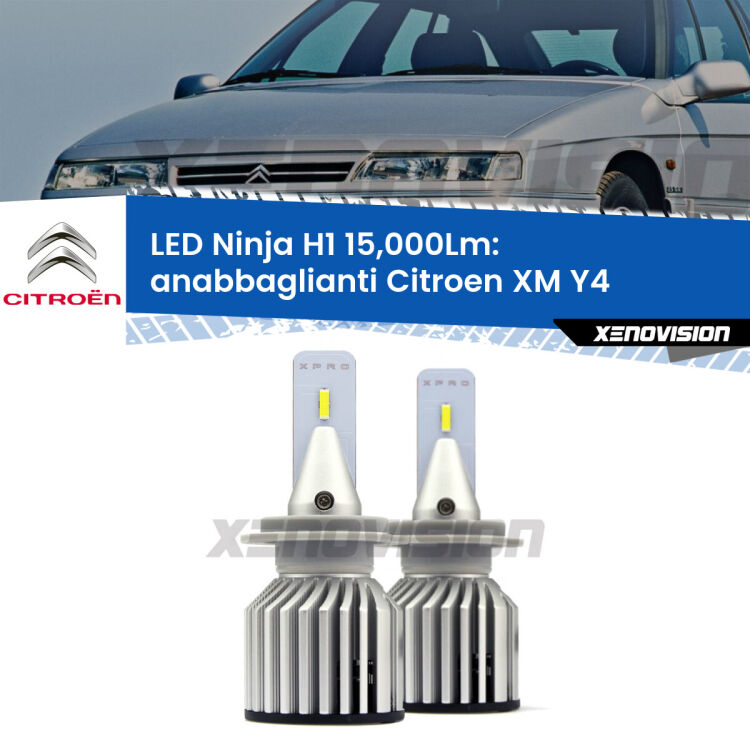 <strong>Kit anabbaglianti LED specifico per Citroen XM</strong> Y4 1994 - 2000. Lampade <strong>H1</strong> Canbus da 15.000Lumen di luminosità modello Ninja Xenovision.