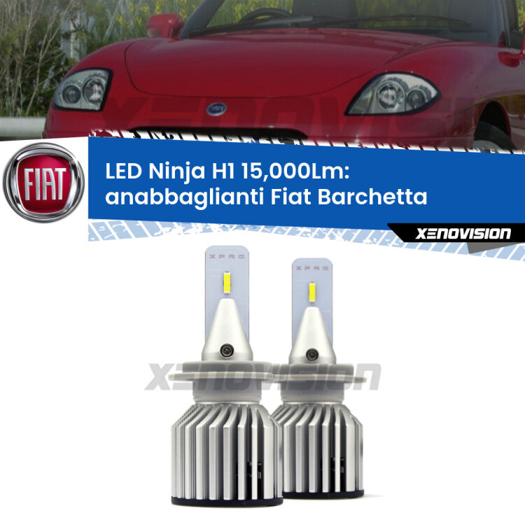<strong>Kit anabbaglianti LED specifico per Fiat Barchetta</strong>  1995 - 2005. Lampade <strong>H1</strong> Canbus da 15.000Lumen di luminosità modello Ninja Xenovision.