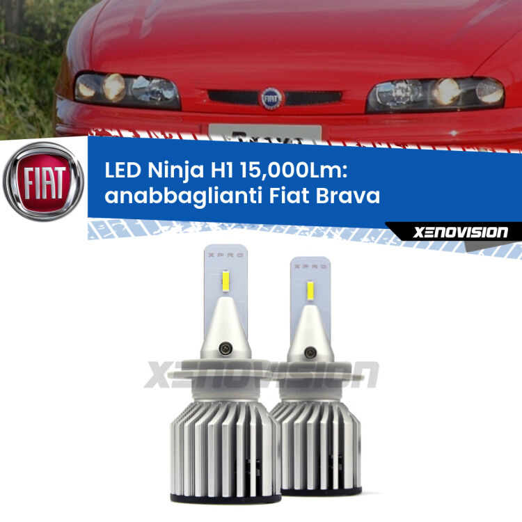 <strong>Kit anabbaglianti LED specifico per Fiat Brava</strong>  1995 - 2001. Lampade <strong>H1</strong> Canbus da 15.000Lumen di luminosità modello Ninja Xenovision.
