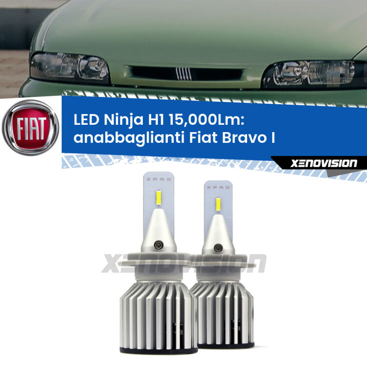<strong>Kit anabbaglianti LED specifico per Fiat Bravo I</strong>  1995 - 2001. Lampade <strong>H1</strong> Canbus da 15.000Lumen di luminosità modello Ninja Xenovision.