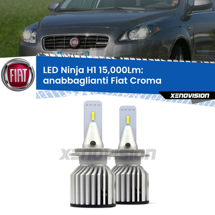<strong>Kit anabbaglianti LED specifico per Fiat Croma</strong>  2007 - 2010. Lampade <strong>H1</strong> Canbus da 15.000Lumen di luminosità modello Ninja Xenovision.