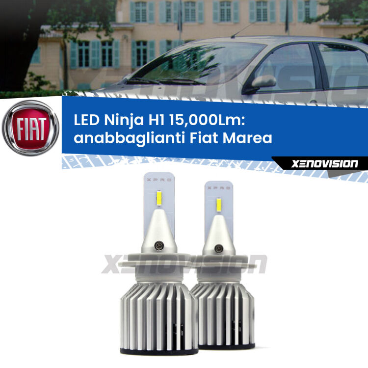 <strong>Kit anabbaglianti LED specifico per Fiat Marea</strong>  1996 - 2002. Lampade <strong>H1</strong> Canbus da 15.000Lumen di luminosità modello Ninja Xenovision.