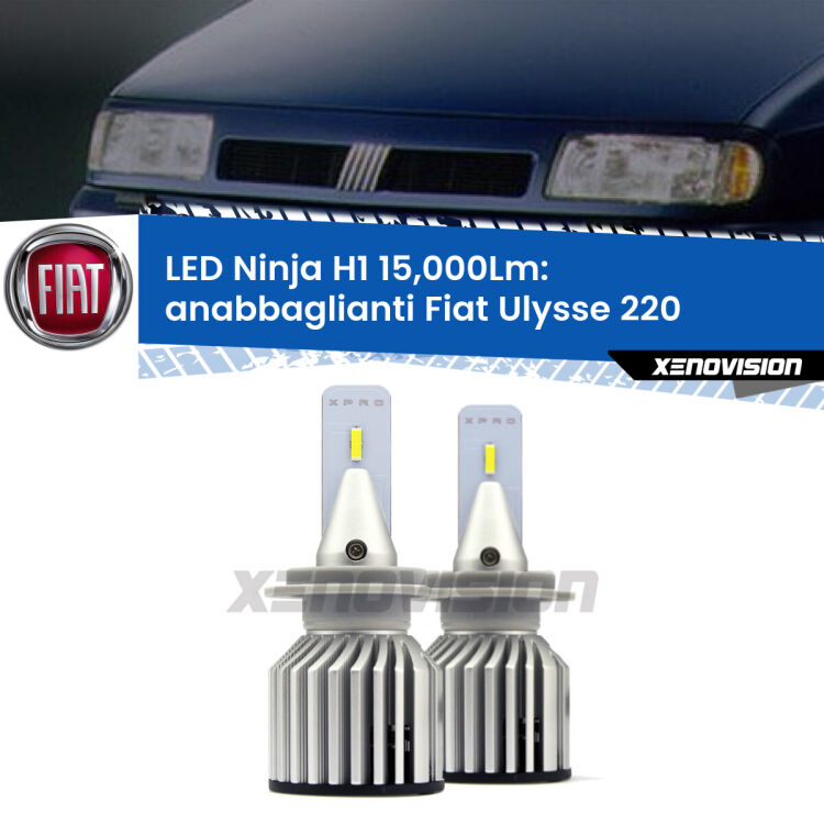 <strong>Kit anabbaglianti LED specifico per Fiat Ulysse</strong> 220 1994 - 2002. Lampade <strong>H1</strong> Canbus da 15.000Lumen di luminosità modello Ninja Xenovision.