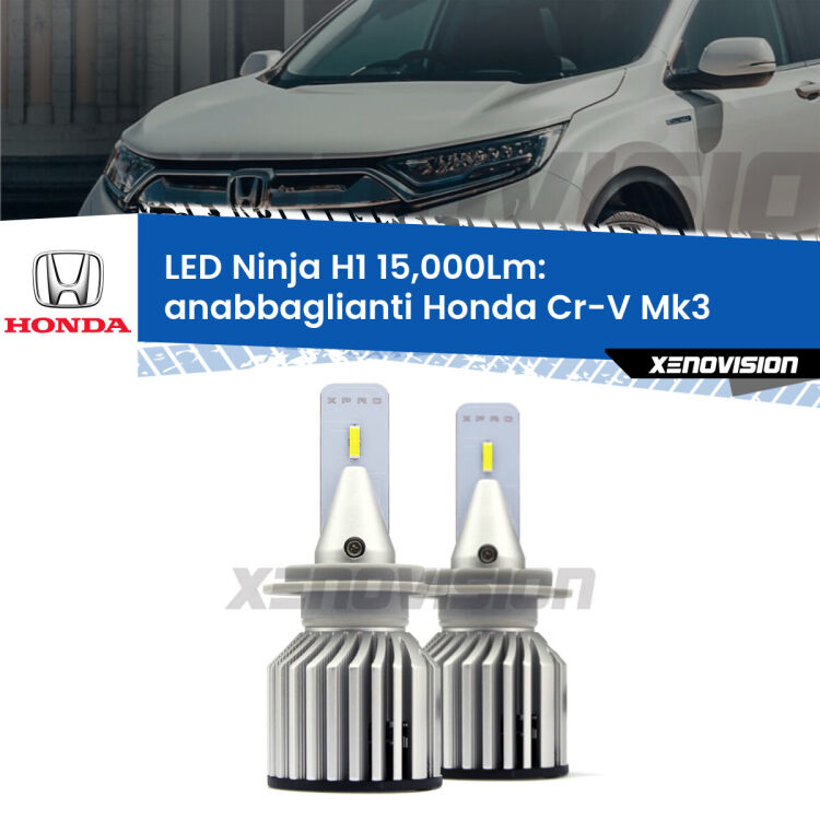 <strong>Kit anabbaglianti LED specifico per Honda Cr-V</strong> Mk3 2006 - 2010. Lampade <strong>H1</strong> Canbus da 15.000Lumen di luminosità modello Ninja Xenovision.