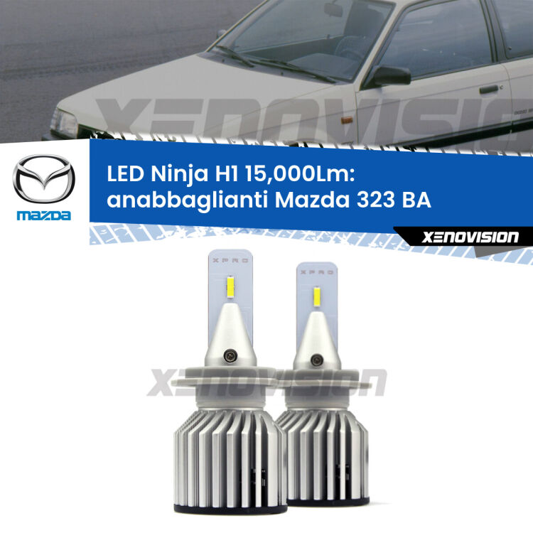 <strong>Kit anabbaglianti LED specifico per Mazda 323</strong> BA 1994 - 1998. Lampade <strong>H1</strong> Canbus da 15.000Lumen di luminosità modello Ninja Xenovision.