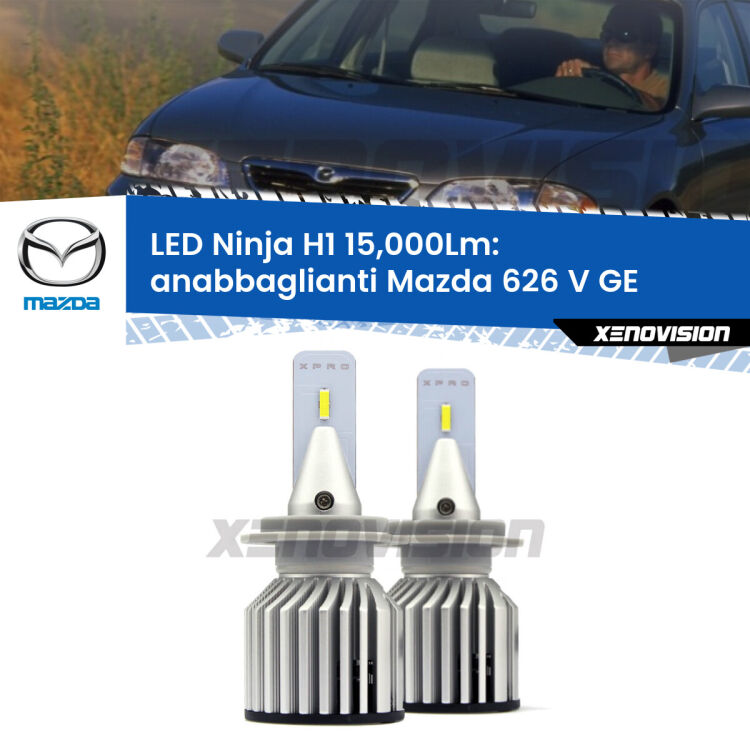 <strong>Kit anabbaglianti LED specifico per Mazda 626 V</strong> GE 1992 - 1997. Lampade <strong>H1</strong> Canbus da 15.000Lumen di luminosità modello Ninja Xenovision.