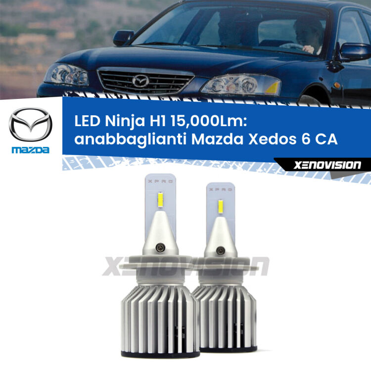 <strong>Kit anabbaglianti LED specifico per Mazda Xedos 6</strong> CA 1992 - 1999. Lampade <strong>H1</strong> Canbus da 15.000Lumen di luminosità modello Ninja Xenovision.