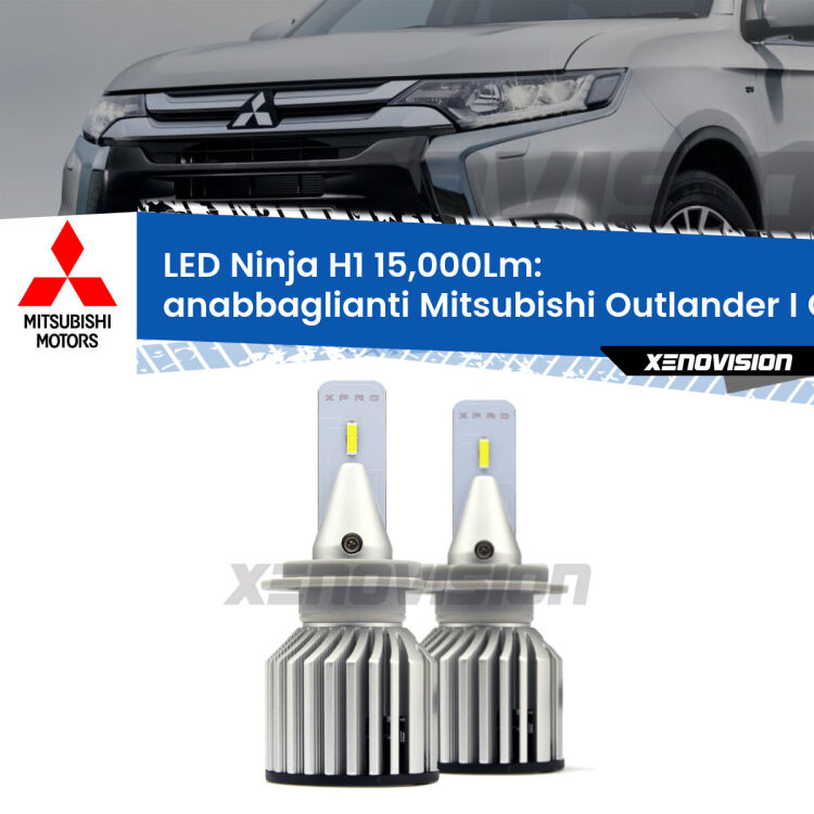<strong>Kit anabbaglianti LED specifico per Mitsubishi Outlander I</strong> CU a parabola doppia. Lampade <strong>H1</strong> Canbus da 15.000Lumen di luminosità modello Ninja Xenovision.