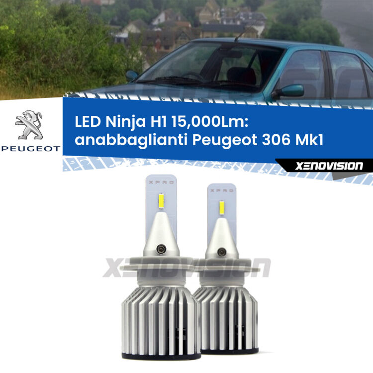 <strong>Kit anabbaglianti LED specifico per Peugeot 306</strong> Mk1 1993 - 2001. Lampade <strong>H1</strong> Canbus da 15.000Lumen di luminosità modello Ninja Xenovision.