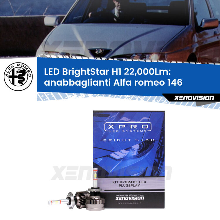 0 Anabbaglianti LED H1 22,000Lm per Alfa romeo 146 1994 - 2001 <strong>Kit LED anabbaglianti per Alfa romeo 146</strong> 1994 - 2001. </strong>Due lampade Canbus H1 Brightstar da 22,000 Lumen. Qualità Massima.