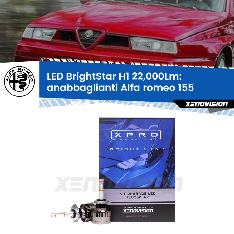 0 Anabbaglianti LED H1 22,000Lm per Alfa romeo 155  1992 - 1997 <strong>Kit LED anabbaglianti per Alfa romeo 155</strong>  1992 - 1997. </strong>Due lampade Canbus H1 Brightstar da 22,000 Lumen. Qualità Massima.