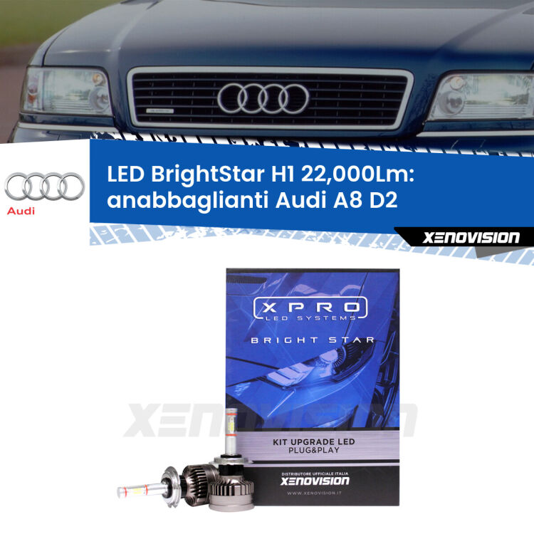 <strong>Kit LED anabbaglianti per Audi A8</strong> D2 1994 - 2002. </strong>Due lampade Canbus H1 Brightstar da 22,000 Lumen. Qualità Massima.