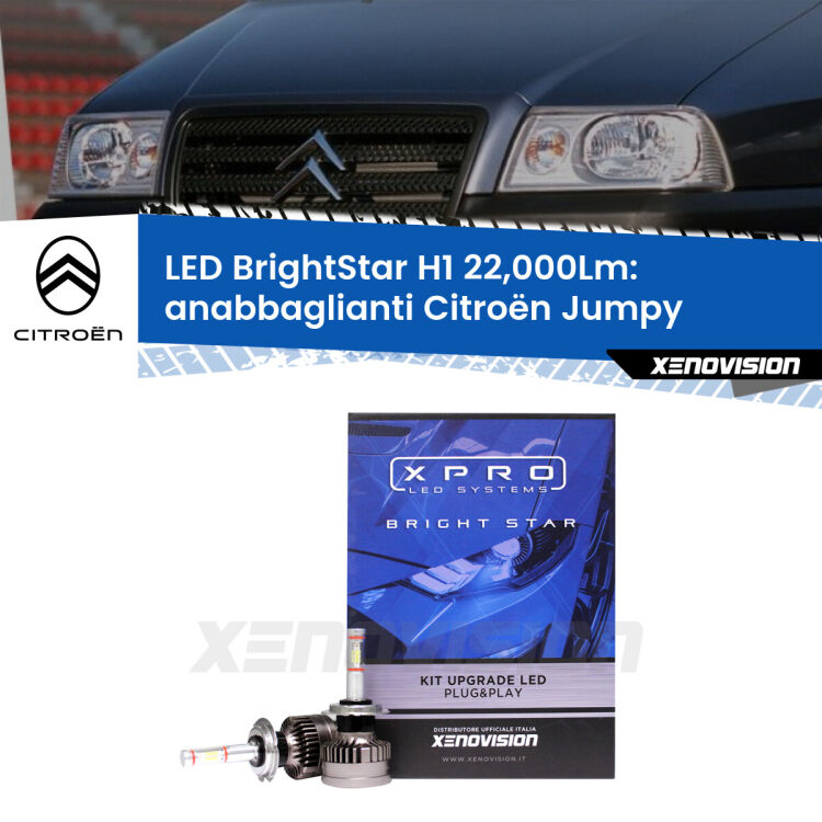0 Anabbaglianti LED H1 22,000Lm per Citroën Jumpy 1994 - 2005 <strong>Kit LED anabbaglianti per Citroën Jumpy</strong> 1994 - 2005. </strong>Due lampade Canbus H1 Brightstar da 22,000 Lumen. Qualità Massima.