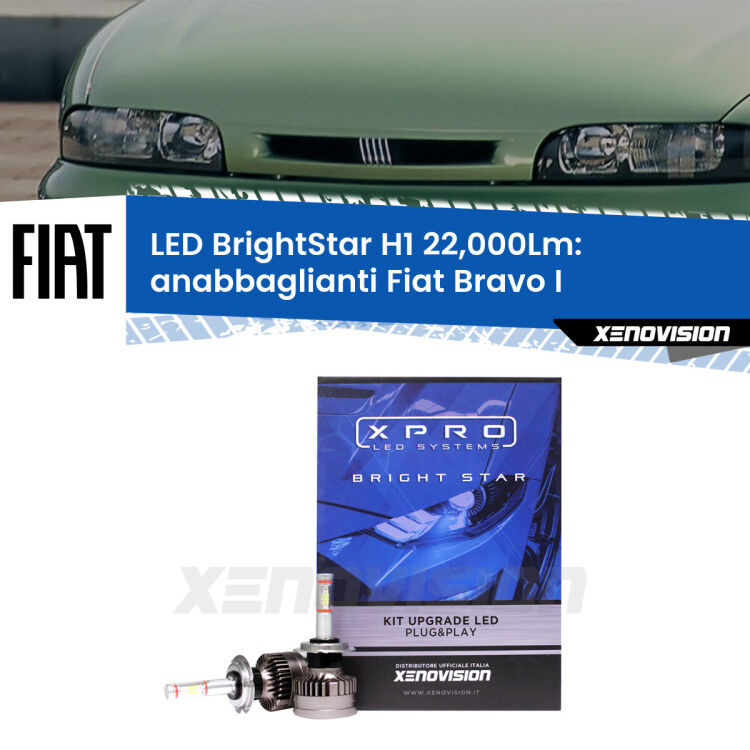 0 Anabbaglianti LED H1 22,000Lm per Fiat Bravo I 1995 - 2001 <strong>Kit LED anabbaglianti per Fiat Bravo I</strong> 1995 - 2001. </strong>Due lampade Canbus H1 Brightstar da 22,000 Lumen. Qualità Massima.