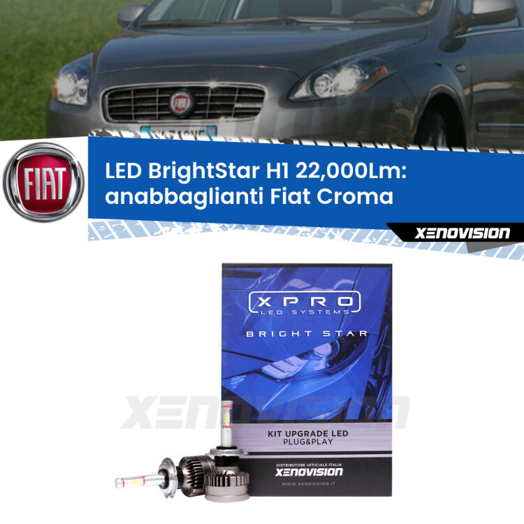 <strong>Kit LED anabbaglianti per Fiat Croma</strong>  2007 - 2010. </strong>Due lampade Canbus H1 Brightstar da 22,000 Lumen. Qualità Massima.