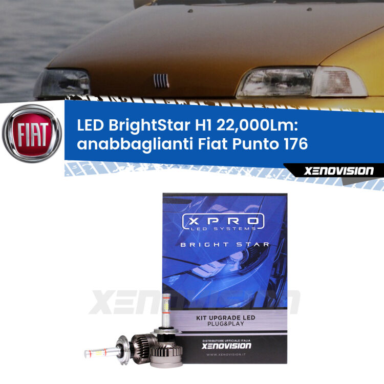 <strong>Kit LED anabbaglianti per Fiat Punto</strong> 176 a parabola doppia. </strong>Due lampade Canbus H1 Brightstar da 22,000 Lumen. Qualità Massima.