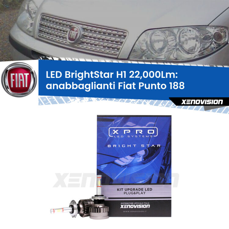 <strong>Kit LED anabbaglianti per Fiat Punto</strong> 188 1999 - 2002. </strong>Due lampade Canbus H1 Brightstar da 22,000 Lumen. Qualità Massima.