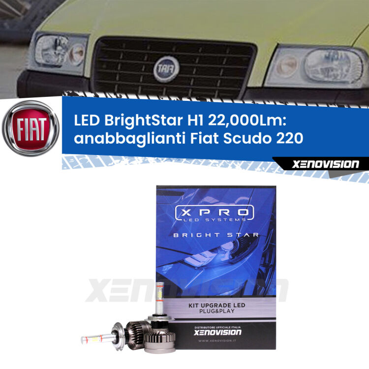 <strong>Kit LED anabbaglianti per Fiat Scudo</strong> 220 a parabola doppia. </strong>Due lampade Canbus H1 Brightstar da 22,000 Lumen. Qualità Massima.