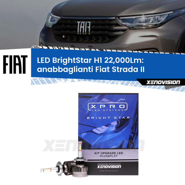 Anabbaglianti LED H1 22,000Lm per Fiat Strada II 1º restyling <strong>Kit LED anabbaglianti per Fiat Strada</strong> II 1º restyling. </strong>Due lampade Canbus H1 Brightstar da 22,000 Lumen. Qualità Massima.