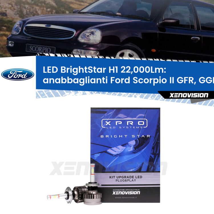 <strong>Kit LED anabbaglianti per Ford Scorpio II</strong> GFR, GGR 1994 - 1998. </strong>Due lampade Canbus H1 Brightstar da 22,000 Lumen. Qualità Massima.