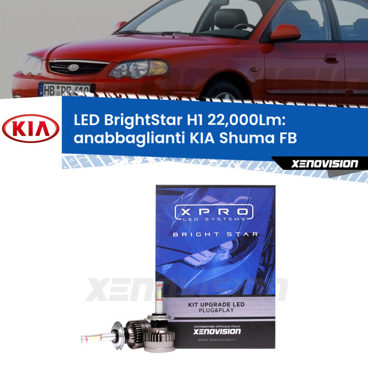 <strong>Kit LED anabbaglianti per KIA Shuma</strong> FB 1997 - 2000. </strong>Due lampade Canbus H1 Brightstar da 22,000 Lumen. Qualità Massima.