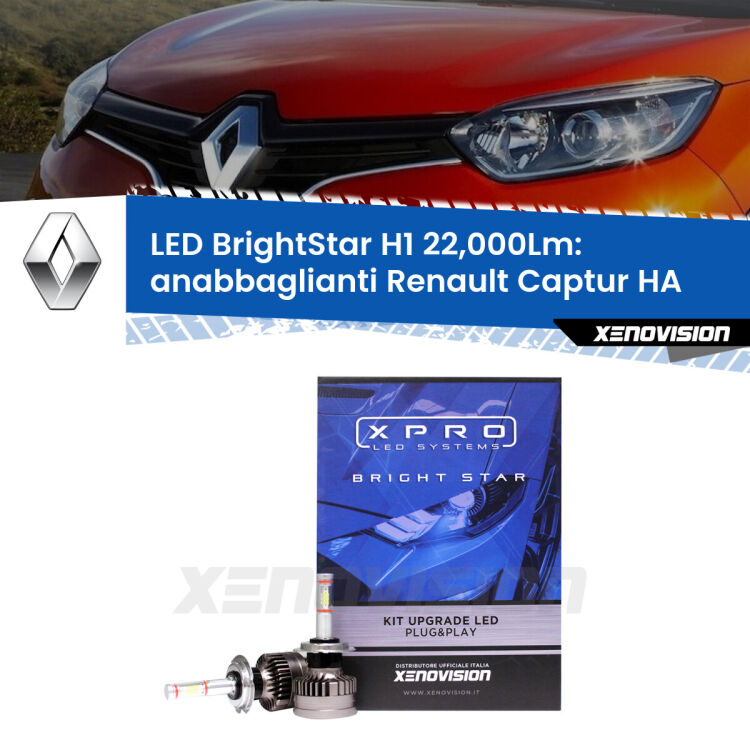 <strong>Kit LED anabbaglianti per Renault Captur</strong> HA 2016 - 2018. </strong>Due lampade Canbus H1 Brightstar da 22,000 Lumen. Qualità Massima.