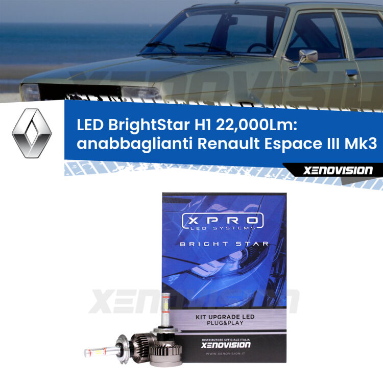 <strong>Kit LED anabbaglianti per Renault Espace III</strong> Mk3 1996 - 2000. </strong>Due lampade Canbus H1 Brightstar da 22,000 Lumen. Qualità Massima.