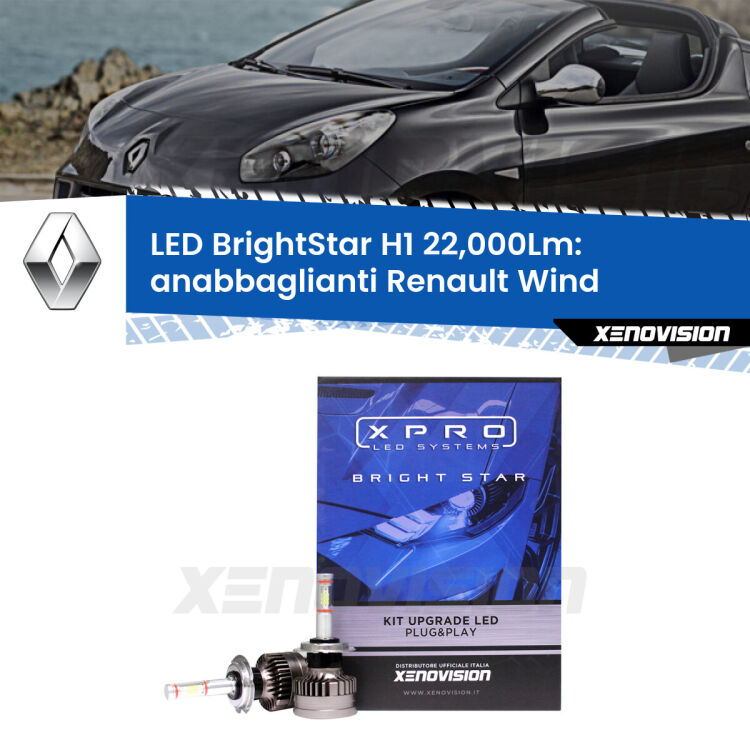 0 Anabbaglianti LED H1 22,000Lm per Renault Wind 2010 - 2013 <strong>Kit LED anabbaglianti per Renault Wind</strong> 2010 - 2013. </strong>Due lampade Canbus H1 Brightstar da 22,000 Lumen. Qualità Massima.
