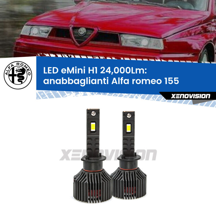 <strong>Kit anabbaglianti LED specifico per Alfa romeo 155</strong>  1992 - 1997. Lampade <strong>H1</strong> Canbus e compatte 24.000Lumen Eagle Mini Xenovision.