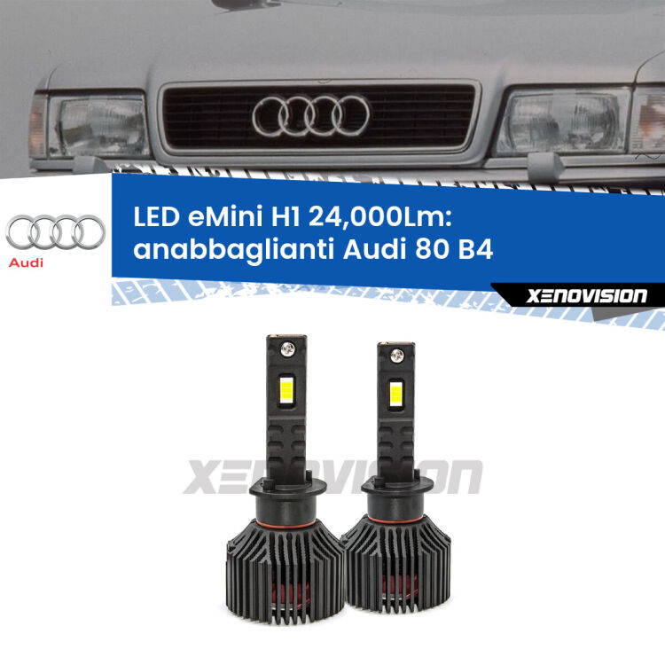 <strong>Kit anabbaglianti LED specifico per Audi 80</strong> B4 a parabola doppia. Lampade <strong>H1</strong> Canbus e compatte 24.000Lumen Eagle Mini Xenovision.