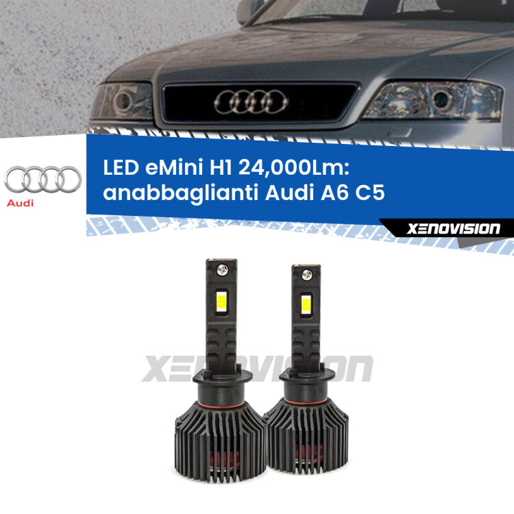 <strong>Kit anabbaglianti LED specifico per Audi A6</strong> C5 1997 - 2001. Lampade <strong>H1</strong> Canbus e compatte 24.000Lumen Eagle Mini Xenovision.