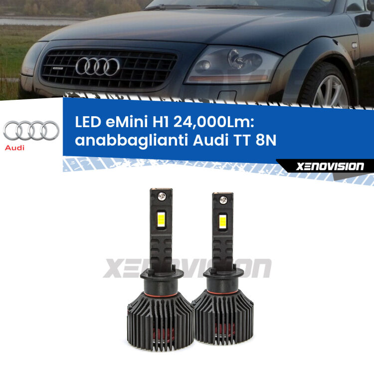 <strong>Kit anabbaglianti LED specifico per Audi TT</strong> 8N 1998 - 2006. Lampade <strong>H1</strong> Canbus e compatte 24.000Lumen Eagle Mini Xenovision.