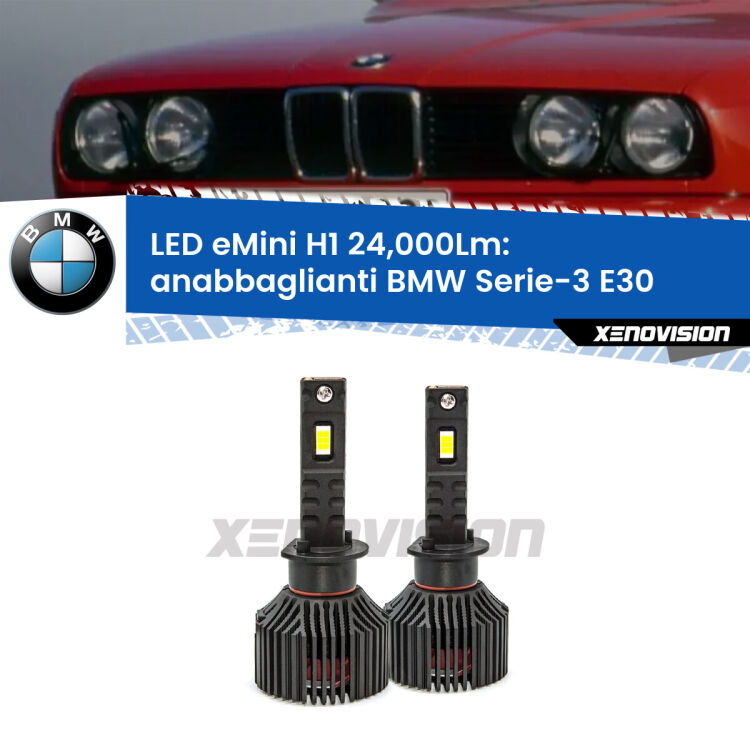 <strong>Kit anabbaglianti LED specifico per BMW Serie-3</strong> E30 1982 - 1992. Lampade <strong>H1</strong> Canbus e compatte 24.000Lumen Eagle Mini Xenovision.